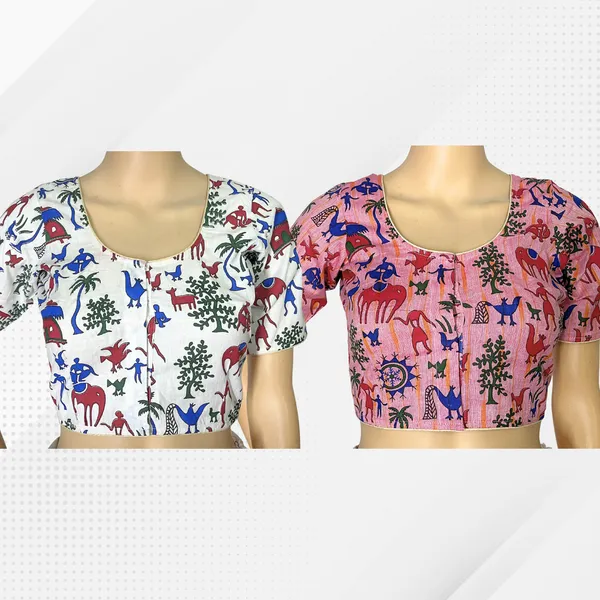 Pack_of_2_Cotton_Madhubani_Print_Ready_to_wear_Stitched_Half_Sleeve_Blouse_for_Women