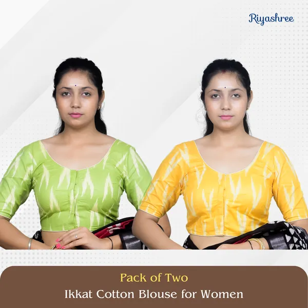 Pack_of_Two_-_Riyashree_Cotton_Ikkat_Print_Ready-to-Wear_Stitched_Blouse_for_Women