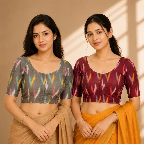 Pack_of_Two_-_Riyashree_Cotton_Ikkat_Print_Ready-to-Wear_Stitched_Blouse_for_Women