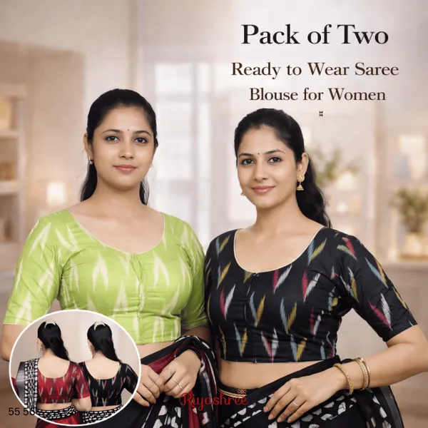 Pack_of_Two_-_Riyashree_Cotton_Ikkat_Print_Ready-to-Wear_Stitched_Blouse_for_Women
