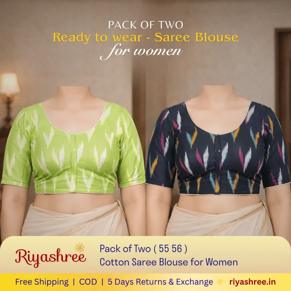 Pack_of_Two_-_Riyashree_Cotton_Ikkat_Print_Ready-to-Wear_Stitched_Blouse_for_Women