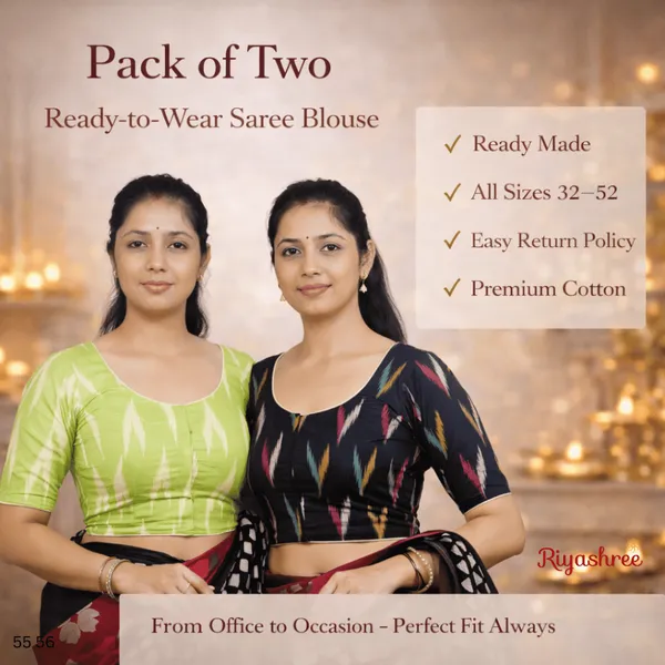 Pack_of_Two_-_Riyashree_Cotton_Ikkat_Print_Ready-to-Wear_Stitched_Blouse_for_Women