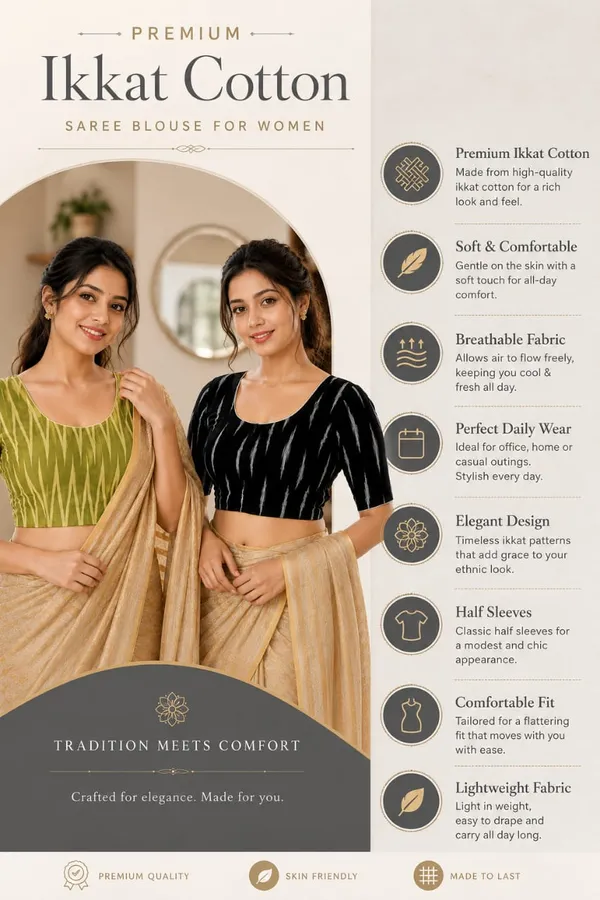 Pack_of_2_Black_and_Green_Cotton_Ikkat_Print_Ready_to_wear_Stitched_Half_Sleeve_Blouse_for_Women