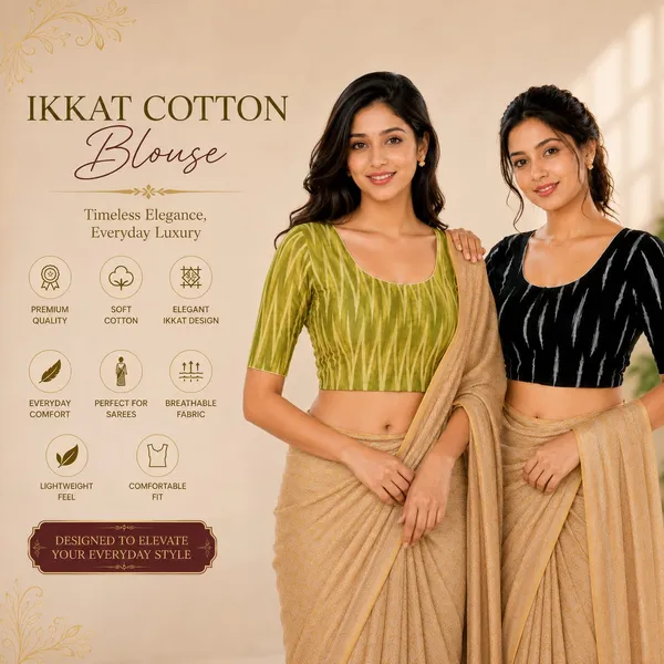 Pack_of_2_Black_and_Green_Cotton_Ikkat_Print_Ready_to_wear_Stitched_Half_Sleeve_Blouse_for_Women