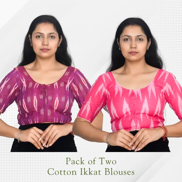 Pack_of_Two_-_Riyashree_Cotton_Ikkat_Print_Ready-to-Wear_Stitched_Blouse_for_Women_|_Wedding_Collection