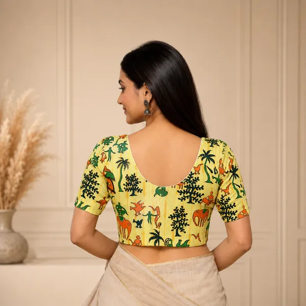 Multicolor_Madhubani_Cotton_Printed_Half_Sleeve_Stitched_Blouse_For_Women