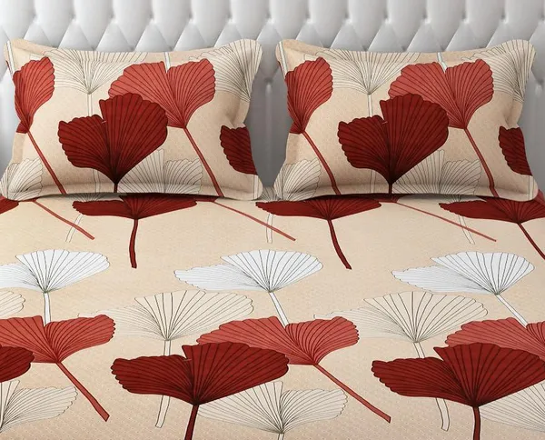 Beige_Microfibre_Floral_Big_Print_Print_Queen_Size_245*230_Cm_Flat_Bedsheet_with_Pillow_Covers