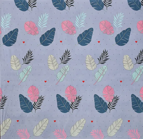 Blue_Microfibre_Floral_Print_Queen_Size_245*230_Cm_Flat_Bedsheet_with_Pillow_Covers