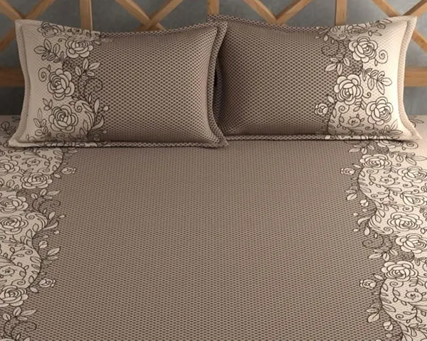 Beige_Microfibre_Dot_Print_Print_Queen_Size_245*230_Cm_Flat_Bedsheet_with_Pillow_Covers