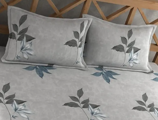 Light_Grey_Microfibre_Floral_Print_Queen_Size_245*230_Cm_Flat_Bedsheet_with_Pillow_Covers