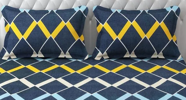 Blue_Microfibre_Striped_Print_Queen_Size_245*230_Cm_Flat_Bedsheet_with_Pillow_Covers