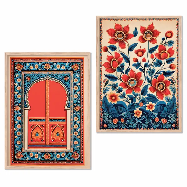 https://d1311wbk6unapo.cloudfront.net/NushopCatalogue/tr:f-webp,w-600,fo-auto/6655aea102d8dc3ec1409c18/cat_img/Rajasthani_Painting_with_Frame_for_Home_Decoration___Madhubani_Art_Place_Poster_for_Living_Room_Bedroom_Room_Wall_Decor___Pack_of_2__13_x_17inch__SKZA29CD75_2024-08-21_1.jpg__Acme Creations