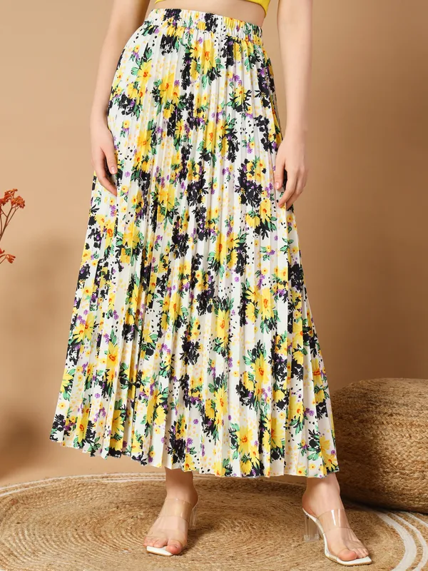 ZWERLON Multicolor Floral Printed Crepe A Line Pleated Maxi Skirt For Women Price in India Buy ZWERLON Multicolor Floral Printed Crepe A Line