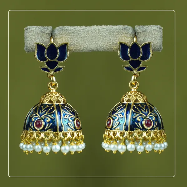 Padmita__Palakka_Lotus_Hook-Style_Matte_Finish_Jhumki_|_Divine_Festive_Collection_by_Pinak_Jewel