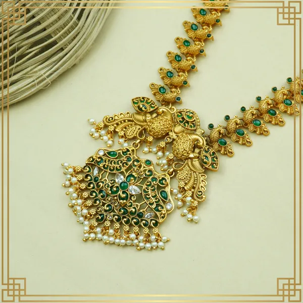 Green_Alloy_Premium_Earring_&_Necklace_Long_Set|_South_Indian_Jewellery