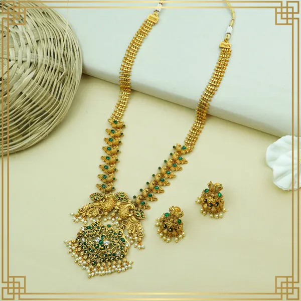 Green_Alloy_Premium_Earring_&_Necklace_Long_Set|_South_Indian_Jewellery