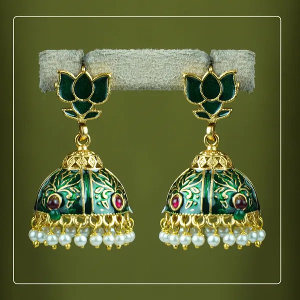 Padmita__Palakka_Lotus_Hook-Style_Matte_Finish_Jhumki_|_Divine_Festive_Collection_by_Pinak_Jewel