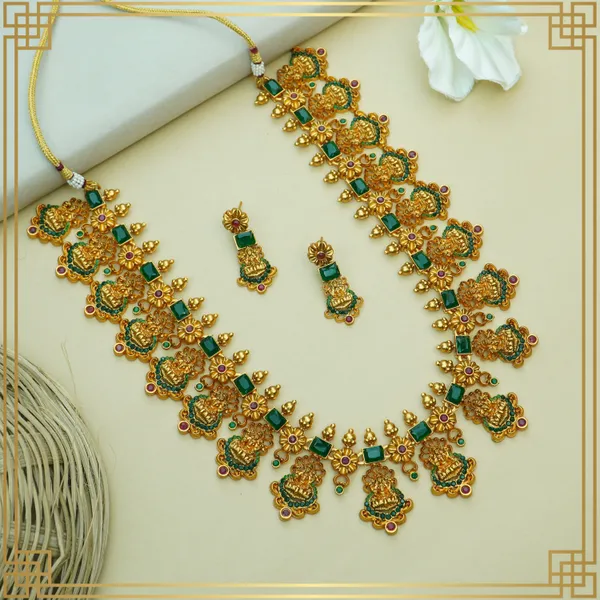 Heirloom_Treasures_Long_Necklace_And_Earrings_Set_|_South_Indian_Jewellery