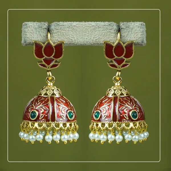 Padmita__Palakka_Lotus_Hook-Style_Matte_Finish_Jhumki_|_Divine_Festive_Collection_by_Pinak_Jewel
