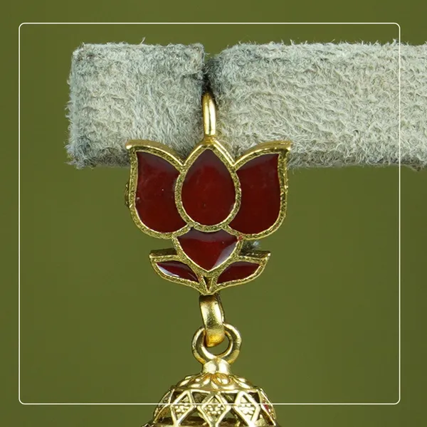 Padmita__Palakka_Lotus_Hook-Style_Matte_Finish_Jhumki_|_Divine_Festive_Collection_by_Pinak_Jewel