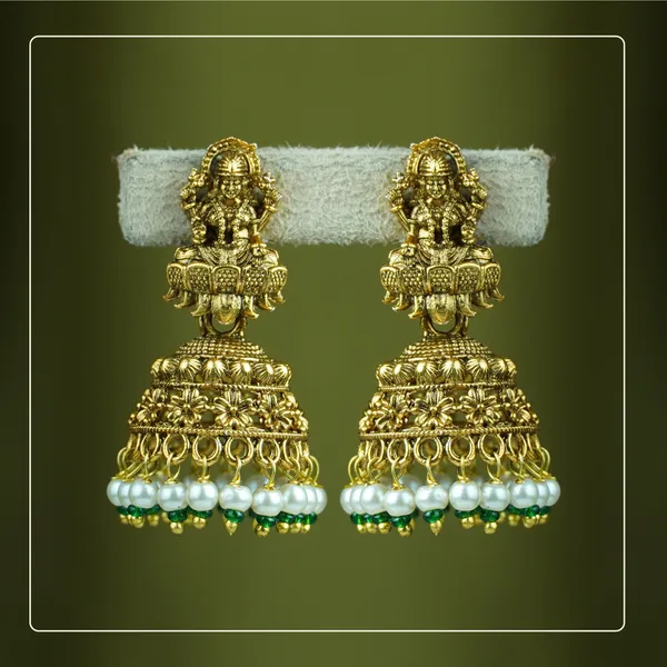 Janvika_Jhumka_|_Small_Temple_Earrings_with_Lakshmi_Motif