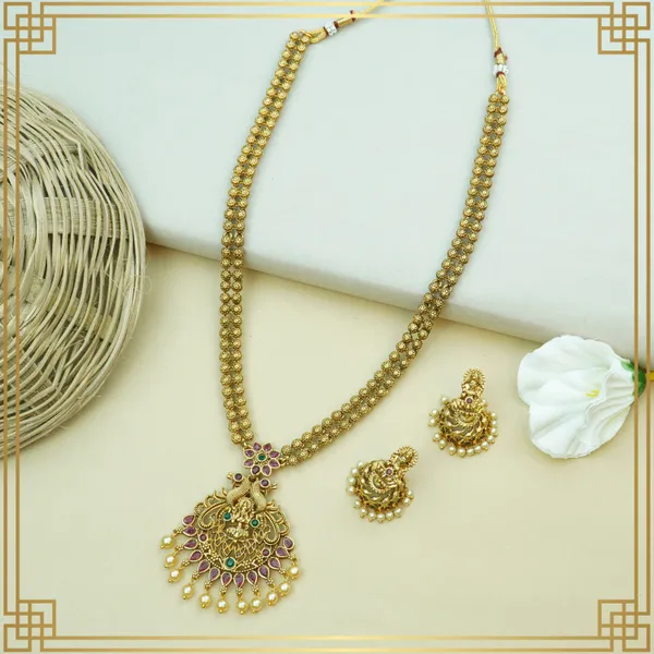 Modern_Temple_Long_Necklace_And_Earrings_Set_|_South_Indian_Jewellery
