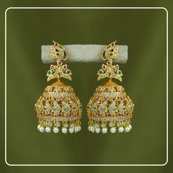 Jyotsavi__Premium_Brass_Peacock_Jhumka_with_AD_Stonework_|_Divine_Festive_Collection_by_Pinak_Jewel