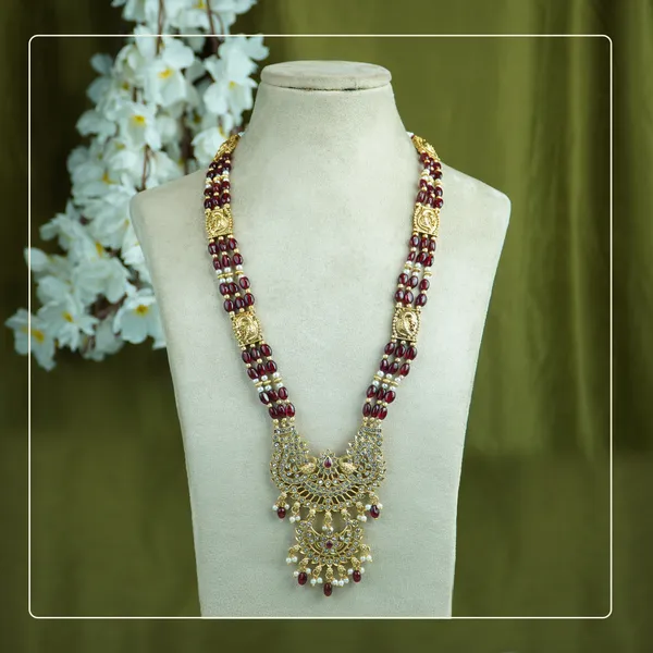 Mayurika_Long_Set_|_Peacock_Design_Kemp_Stone_Necklace_with_Beaded_Mala