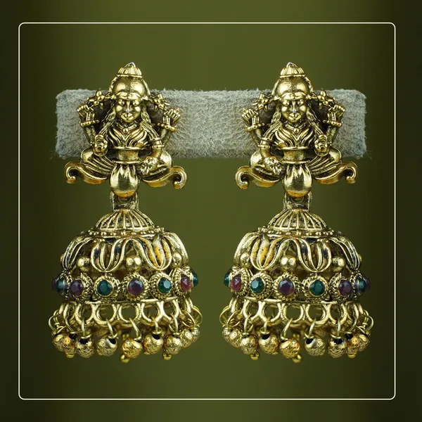 Jyotika_Jhumka_|_Small_Temple_Jewellery_Earrings_with_Lakshmi_Design