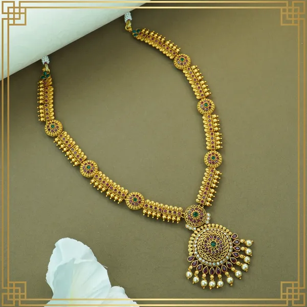 Gold_&_Pink_&_Green_Alloy_Premium_Earring_&_Necklace_Combo_Set_|_South_Indian_Jewellery