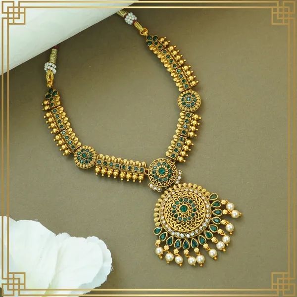 Gold_&_Green_Alloy_Premium_Earring_&_Necklace_Combo_Set_|_South_Indian_Jewellery