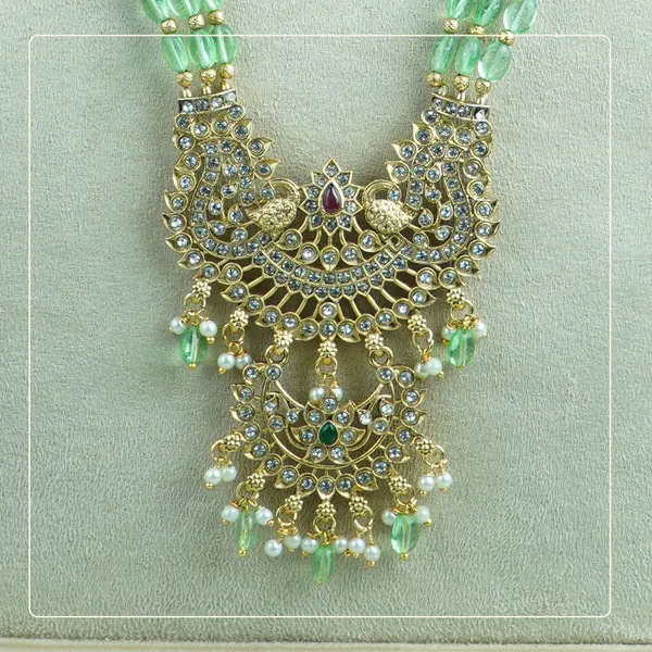Mayurika_Long_Set_|_Peacock_Design_Kemp_Stone_Necklace_with_Beaded_Mala