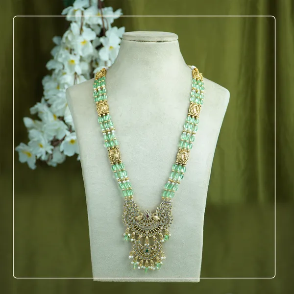 Mayurika_Long_Set_|_Peacock_Design_Kemp_Stone_Necklace_with_Beaded_Mala