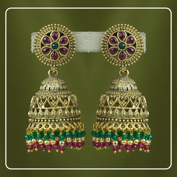 Kamika__Flower-Designed_Hook-Style_Matte_Finish_Jhumki_with_Kemp_Stones_|_Divine_Festive_Collection_by_Pinak_Jewel