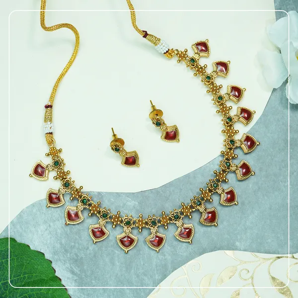 Palakka_Enamel_Floral_Temple_Necklace_Lightweight_Everyday_South_Indian_Jewelry