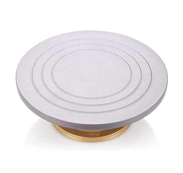 Cake_Decorating_and_Icing_Turntable/Serving_Stand,Signature_Edition_360°_Smooth_Rotating_Round_Cake_Stand,__Top&Golden_Bottom,12_Inch(30_Cm)_Diameter_Fiber_Cake_Turntable(_,Gold)