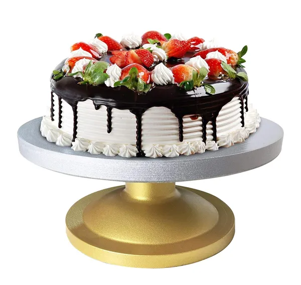 Cake_Decorating_and_Icing_Turntable/Serving_Stand,Signature_Edition_360°_Smooth_Rotating_Round_Cake_Stand,__Top&Golden_Bottom,12_Inch(30_Cm)_Diameter_Fiber_Cake_Turntable(_,Gold)