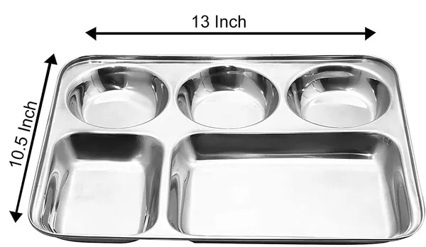 5_in1_Compartment_Divided_Plate_-_Bhojan_Thali_Steel_-_Mess_Tray_-_Dinner_Plate_Divided_Plate/Thali/Mess_Tray_Silver_(Pack_of_2)