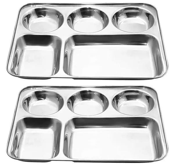 5_in1_Compartment_Divided_Plate_-_Bhojan_Thali_Steel_-_Mess_Tray_-_Dinner_Plate_Divided_Plate/Thali/Mess_Tray_Silver_(Pack_of_2)