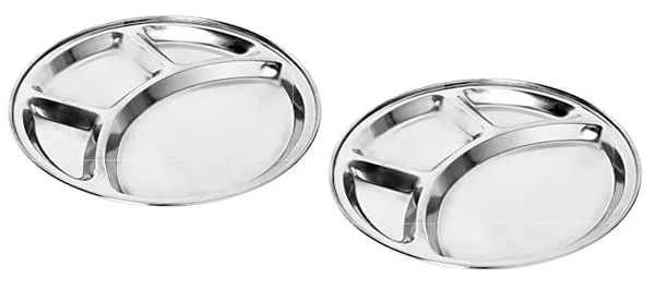 Prime_Baker_and_Moulders_Stainless_Steel_Bhojan_Thali_Round,_Compartment_4_Divided_Dinner_Plate_(Set_of_2)
