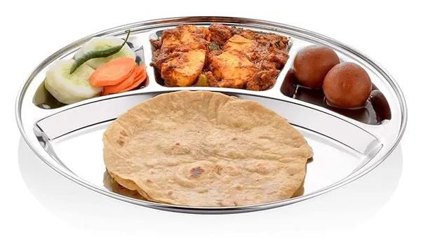 Prime_Baker_and_Moulders_Stainless_Steel_Bhojan_Thali_Round,_Compartment_4_Divided_Dinner_Plate_(Set_of_2)