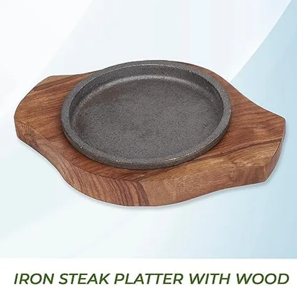 SHEESHAM_Small_Dessert_Serving_Plate_Brownie_Sizzler_Tray_with_Wooden_Base,_5_inch