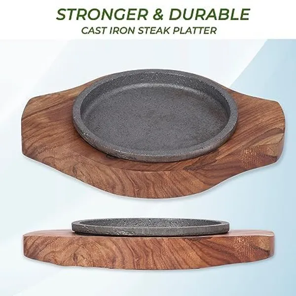 SHEESHAM_Small_Dessert_Serving_Plate_Brownie_Sizzler_Tray_with_Wooden_Base,_5_inch