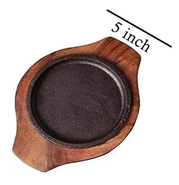SHEESHAM_Small_Dessert_Serving_Plate_Brownie_Sizzler_Tray_with_Wooden_Base,_5_inch