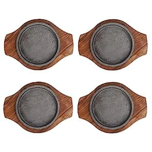 SHEESHAM_Small_Dessert_Serving_Plate_Brownie_Sizzler_Tray_with_Wooden_Base,_5_inch