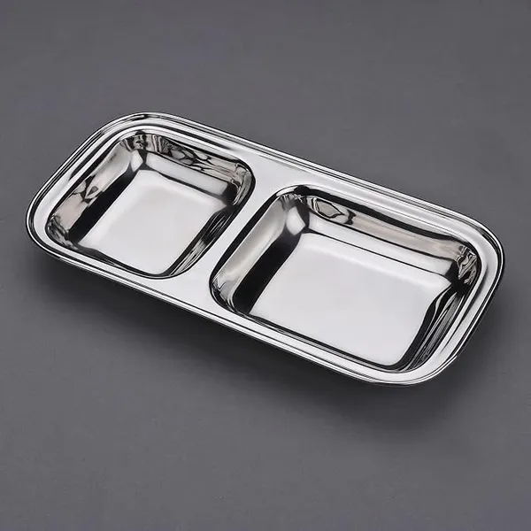 Stainless_Steel_Tableware_Compartment_Plates_|_Creative_Shapes_Plates_with_Separators_|_Partition_Mess_Tray_2_in_1_Rectangle_(Pack_of_2)