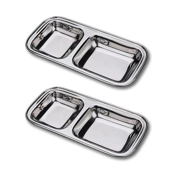 Stainless_Steel_Tableware_Compartment_Plates_|_Creative_Shapes_Plates_with_Separators_|_Partition_Mess_Tray_2_in_1_Rectangle_(Pack_of_2)