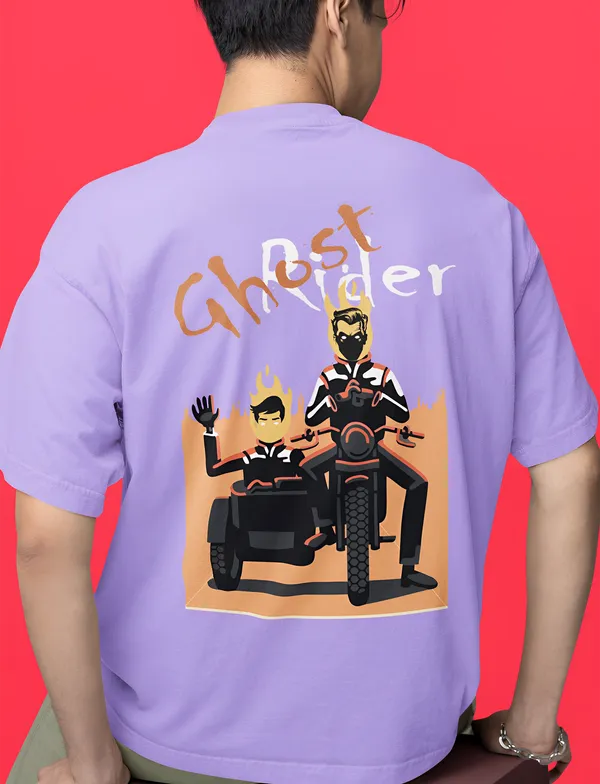 TOFFTEES_Premium_Lavender_Oversized_Ghost_Rider_Half_Sleeves_T-shirt_For__Men_|_French_Terry_Fabric__(220_GSM)