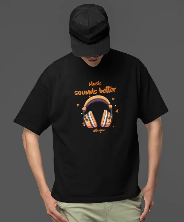TOFFTEES_Premium_French_Terry_Fabric__(220_GSM)_Black_Oversized_MusicSoundsBetter_Half_Sleeves_T-shirt