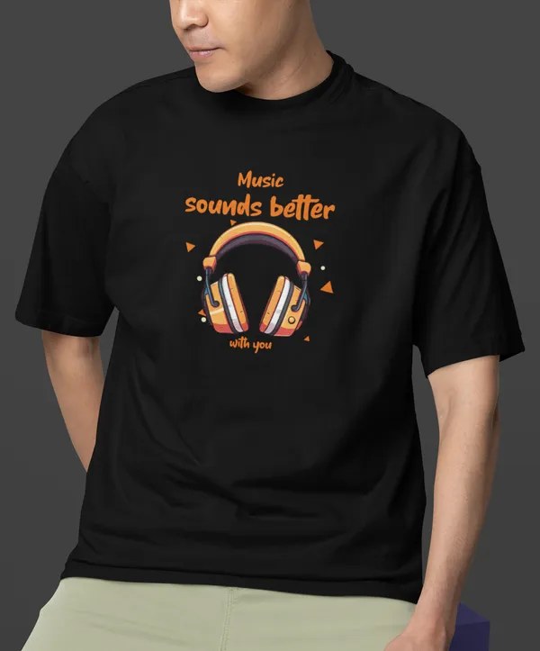 TOFFTEES_Premium_French_Terry_Fabric__(220_GSM)_Black_Oversized_MusicSoundsBetter_Half_Sleeves_T-shirt